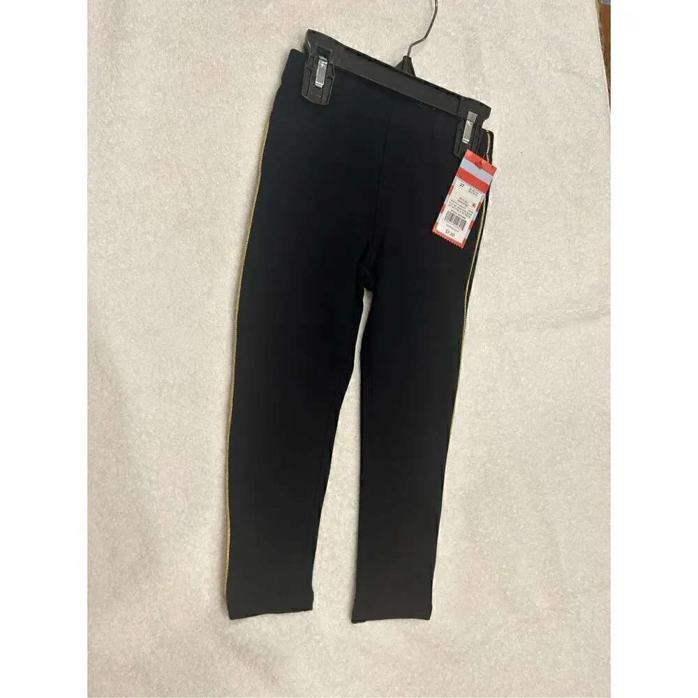 NWT 3T black leggings gold trim on sides elastic waist